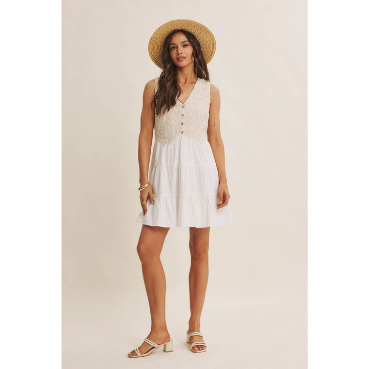 Dresses - FRENCH PICNIC MIXED MEDIA COTTON CROCHET MINI DRESS - - Cultured Cloths Apparel