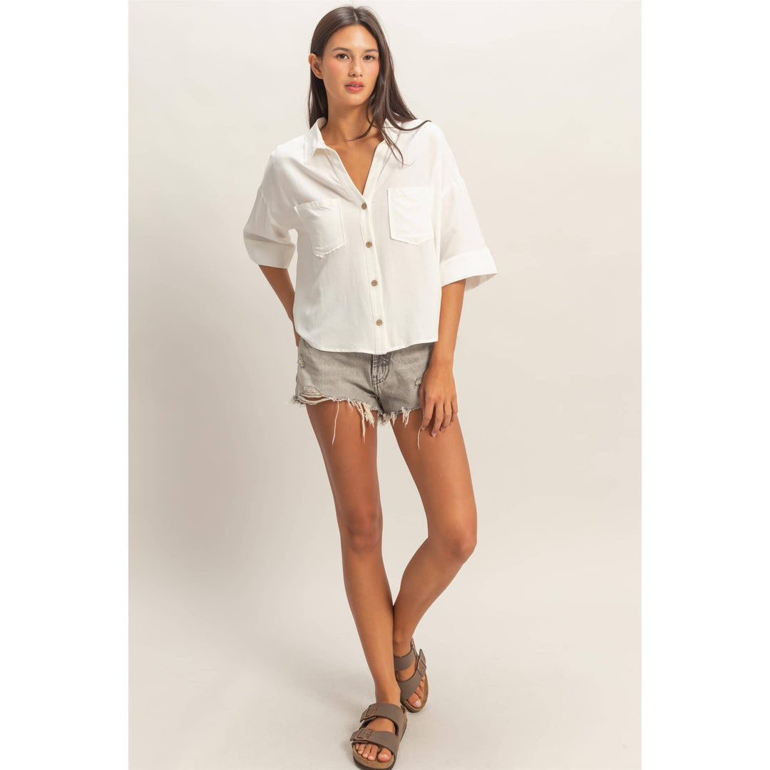 Button-Up Collared Short Sleeve Shirt