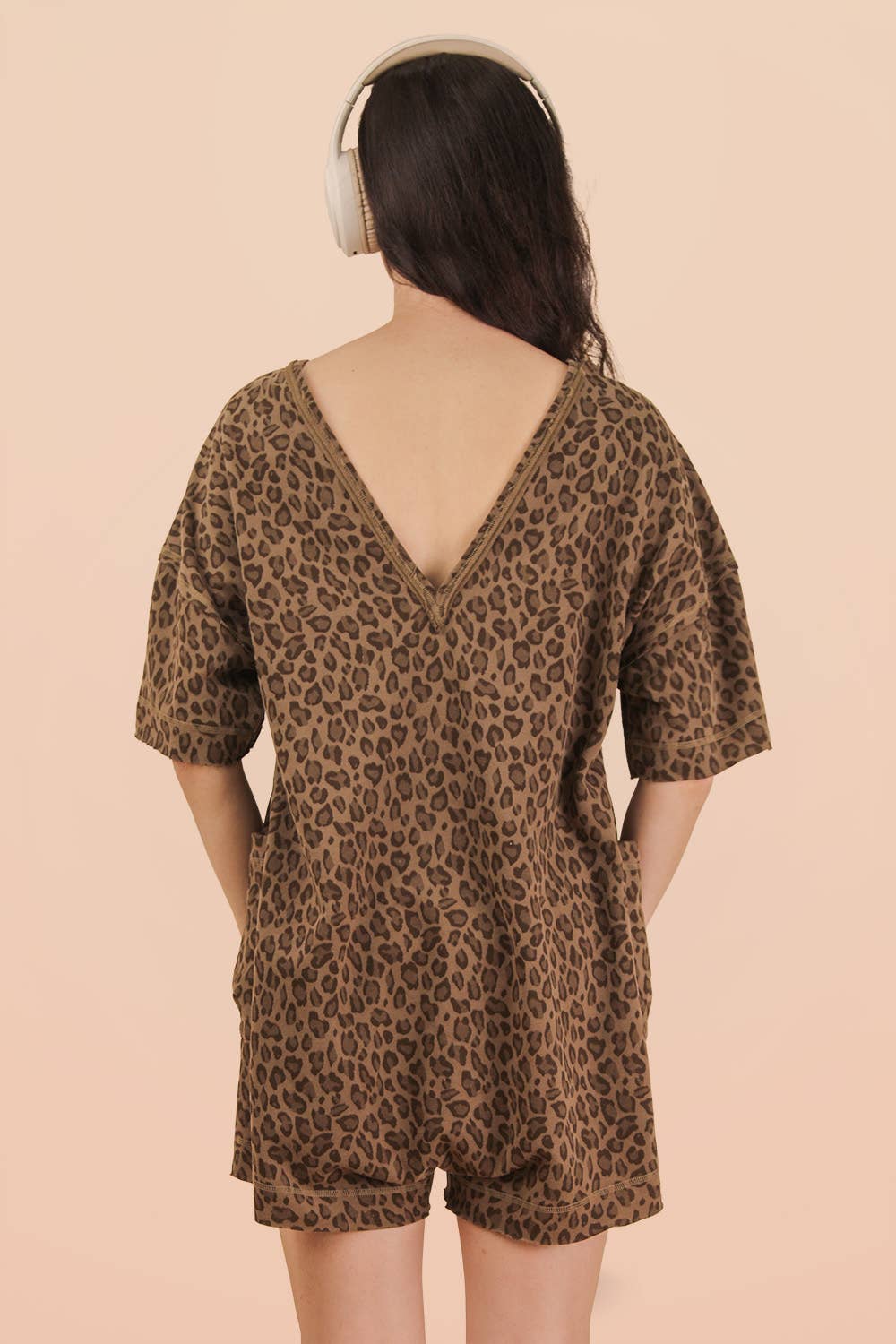 Women's Rompers - Leopard Printed Knit Comfy Romper - - Cultured Cloths Apparel