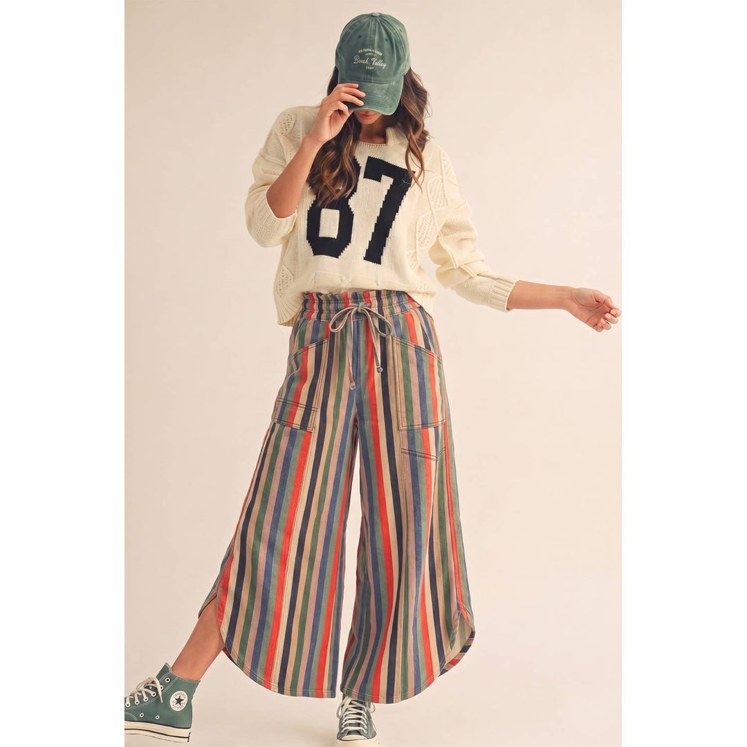Stripe Tulip Washed Denim Relaxed Fit Pants