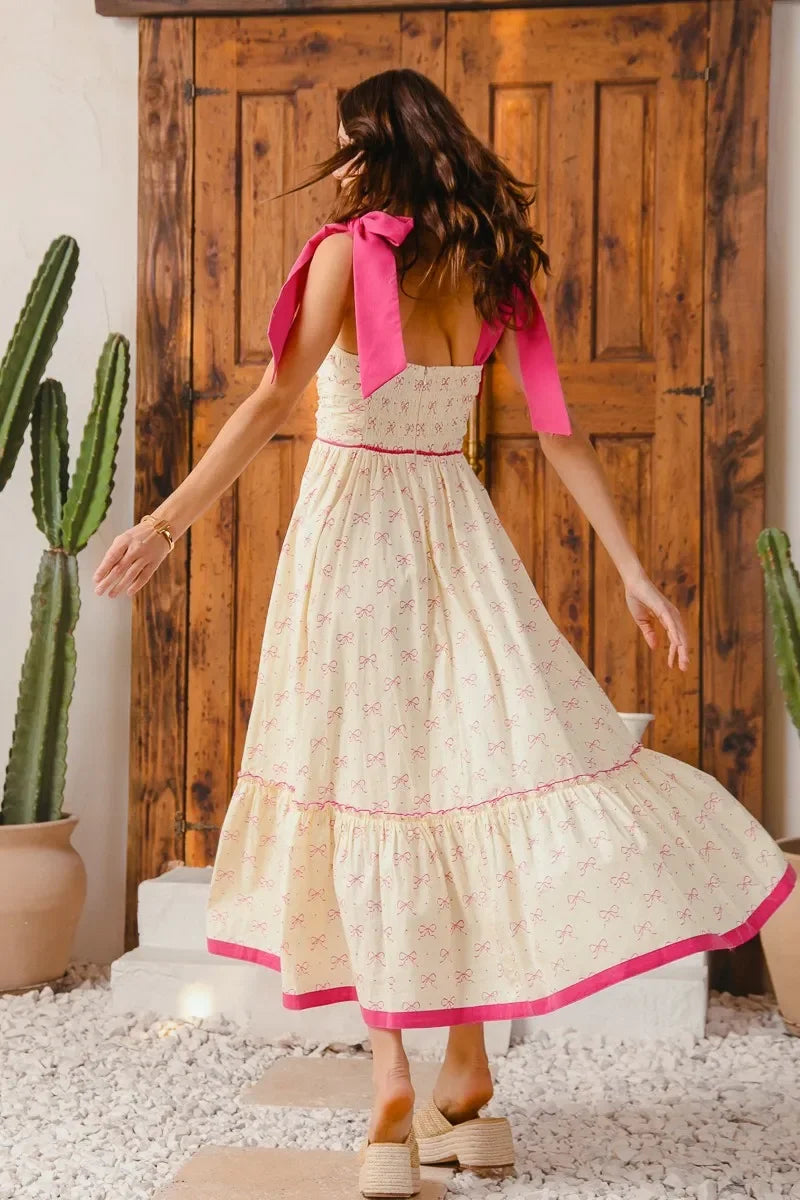 Women's Dresses - SO ME Ribbon Flowy Maxi Dress with Contrast Trim - - Cultured Cloths Apparel