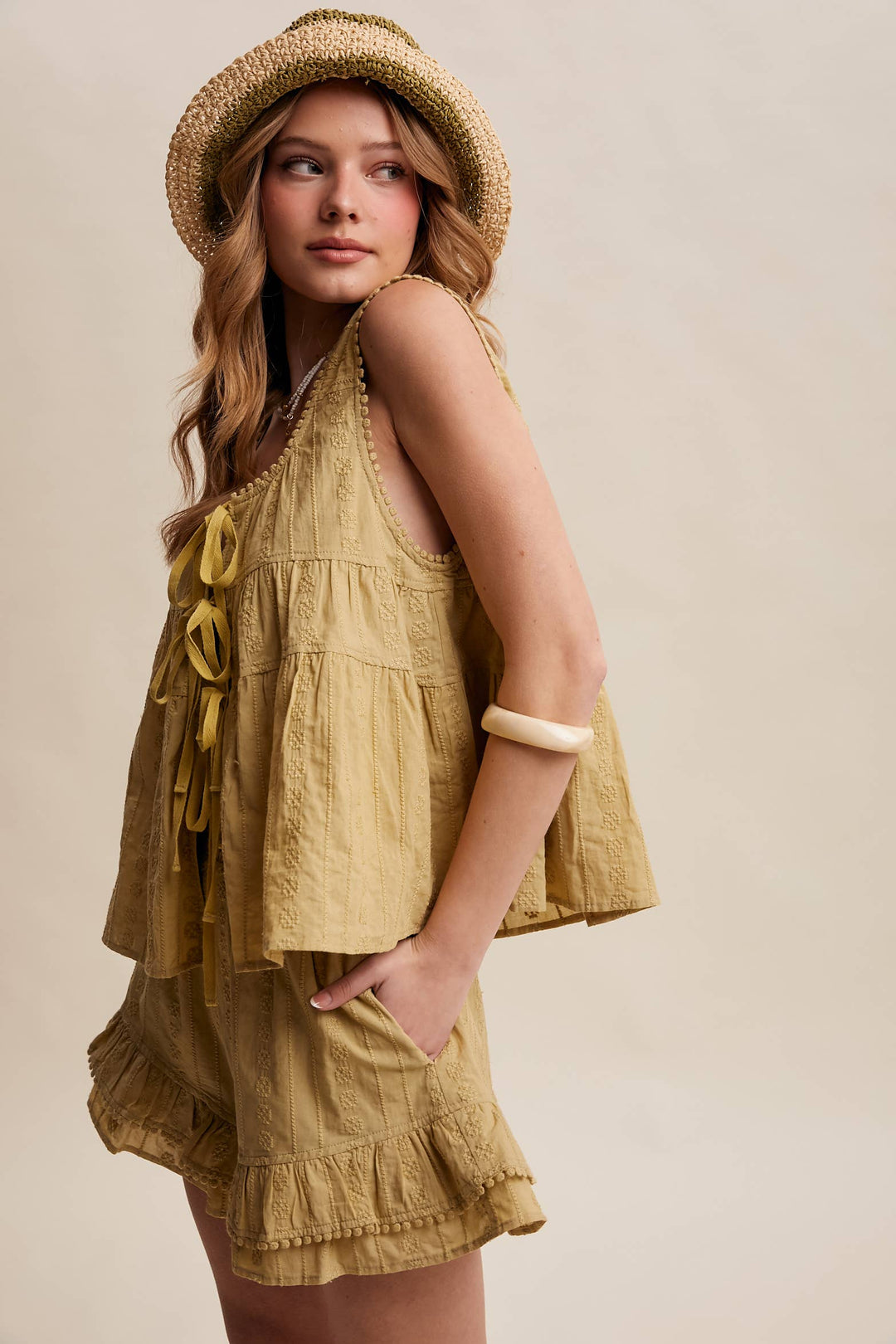 Embroidered Tiered Ruffle Set
