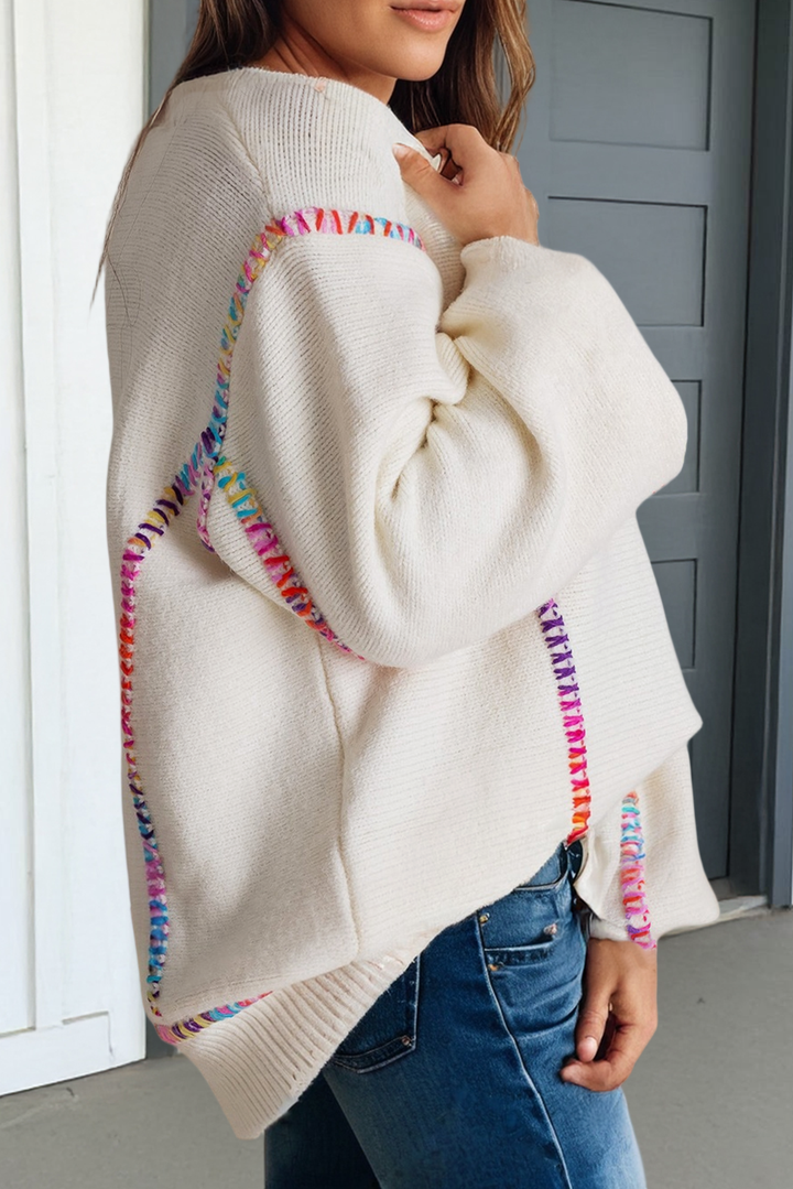 Color Block Stitching Bishop Sleeve Sweater (S-XL)