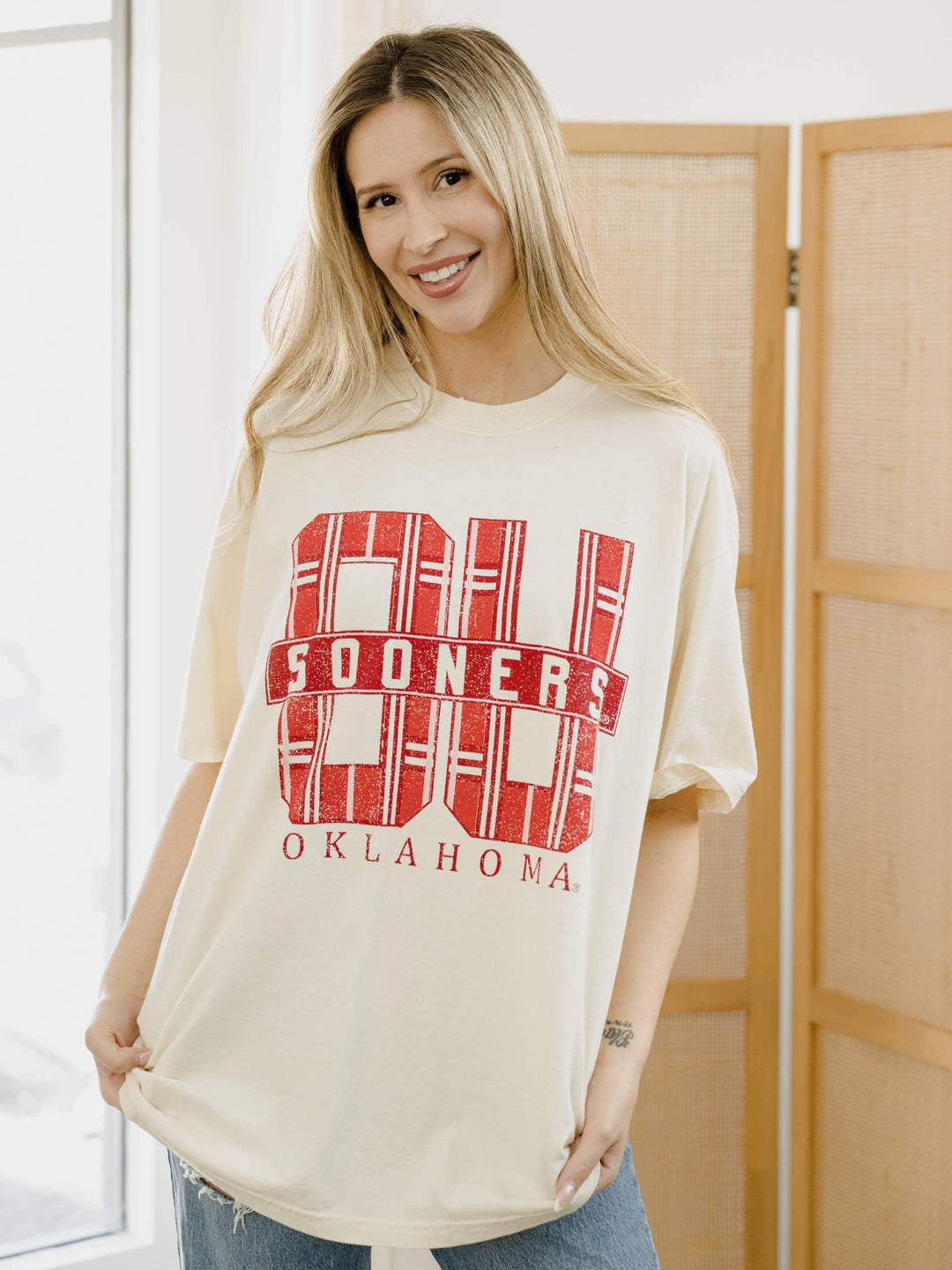 Graphic T-Shirts - OU Oklahoma Sooners Preppy Plaid Ivory Comfort Colors Tee - - Cultured Cloths Apparel
