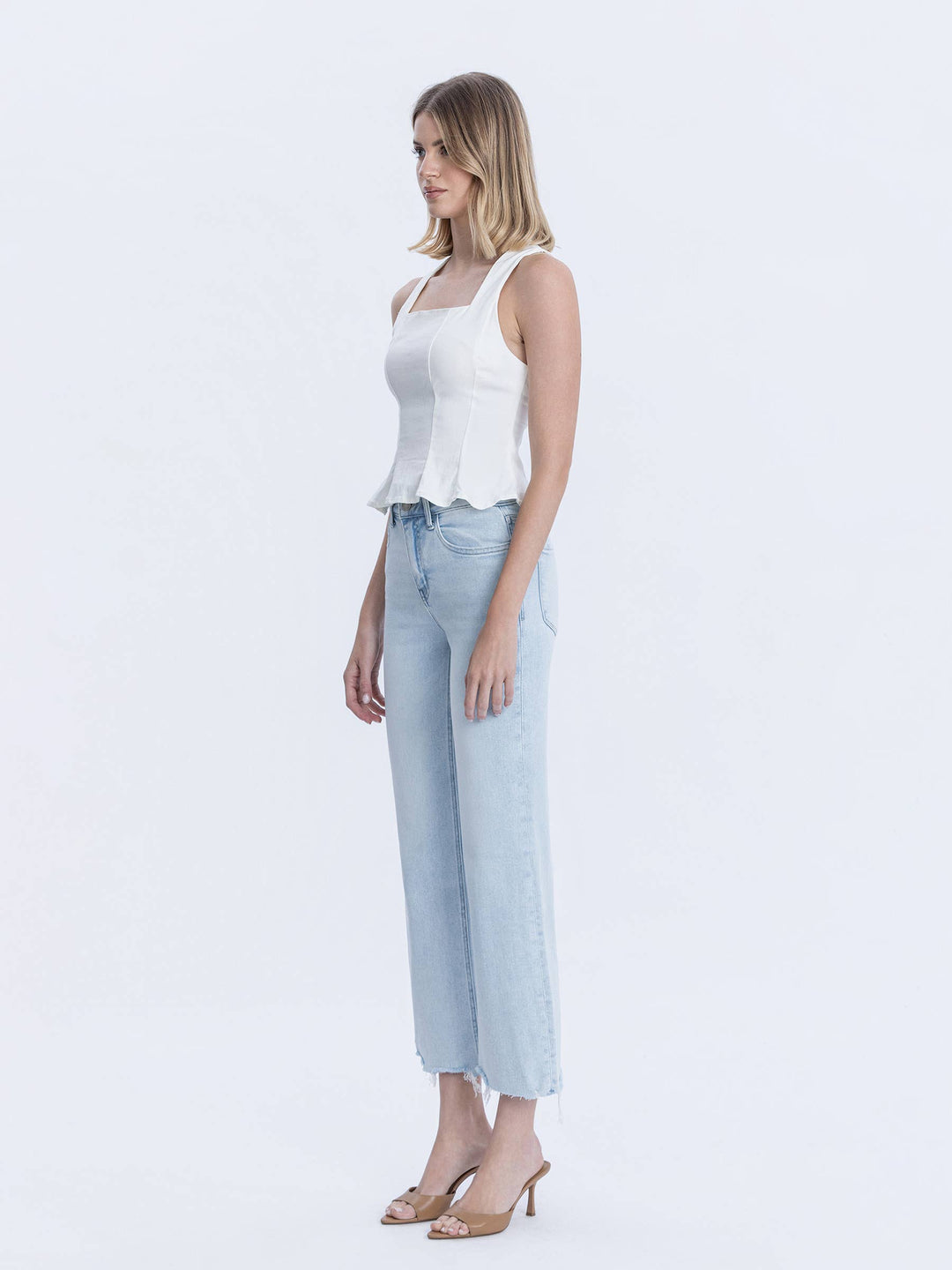 Denim - HIGH RISE LIGHT WASH SLIM WIDE JEANS - - Cultured Cloths Apparel