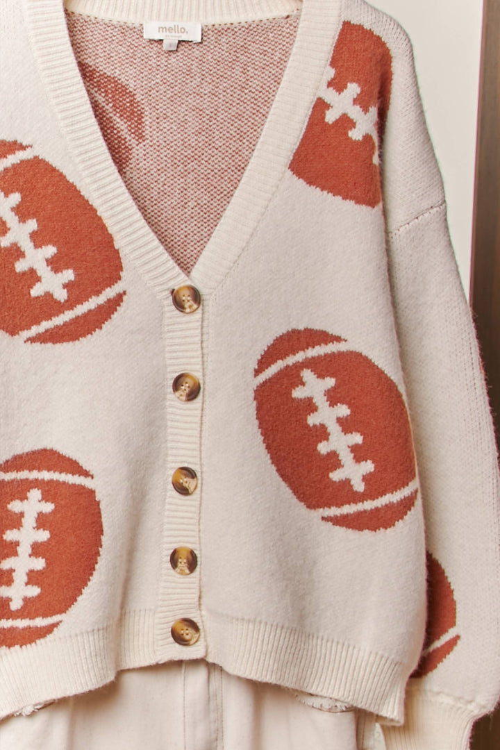 Cardigans - Football Button V Neck Knit Cardigans - - Cultured Cloths Apparel