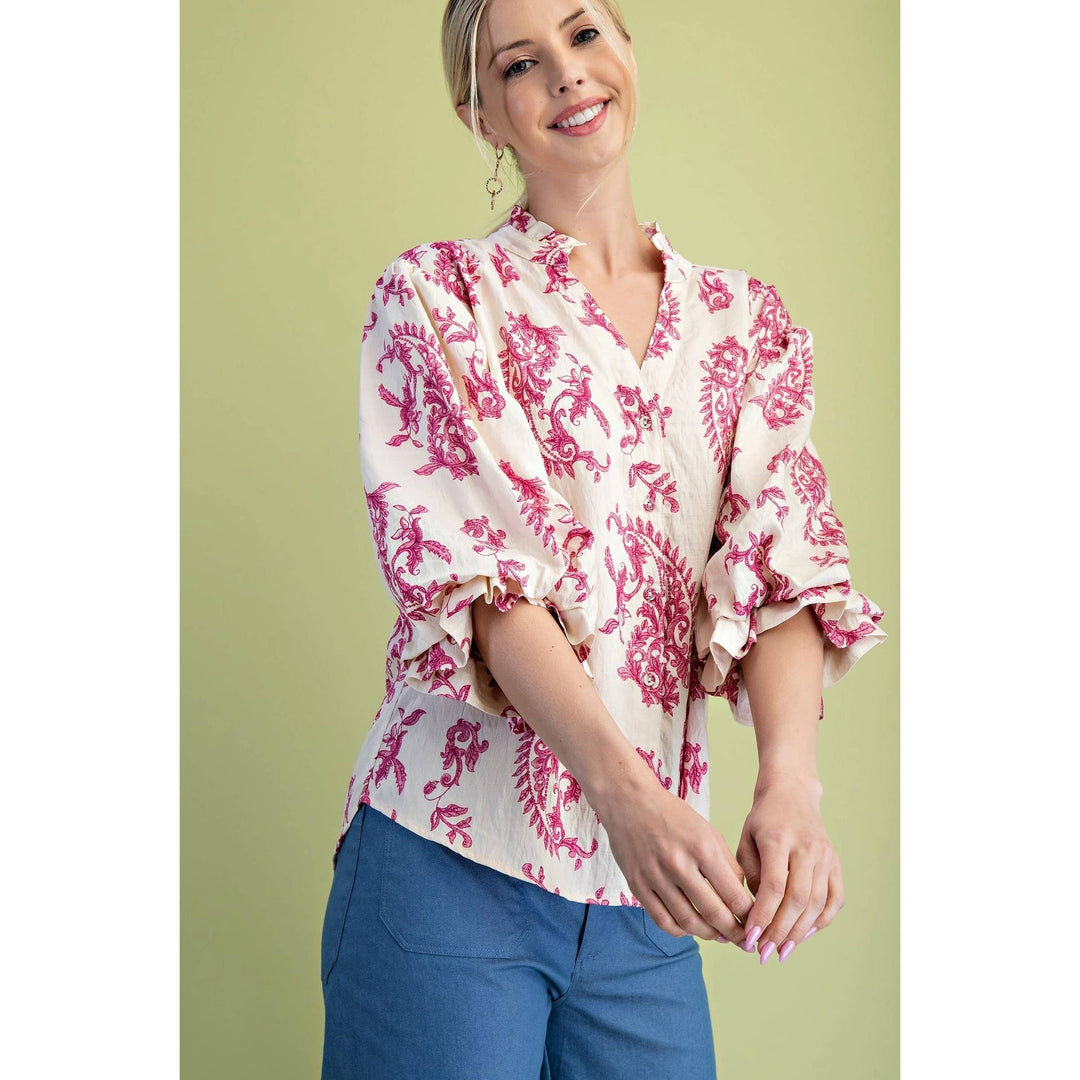 Women's 3/4 Sleeve - Balloon Sleeves Blouse - - Cultured Cloths Apparel
