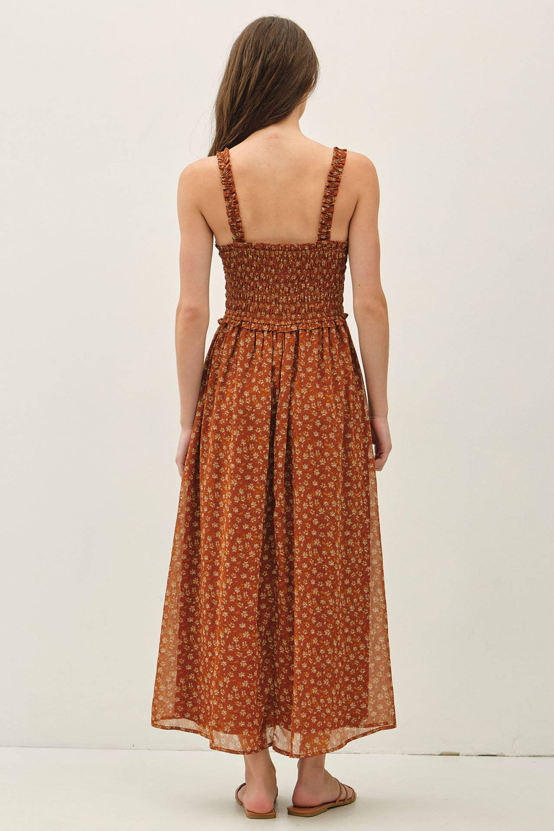 Dresses - FLORAL PRINTED SMOCKE BODICE MIDI DRESS - - Cultured Cloths Apparel