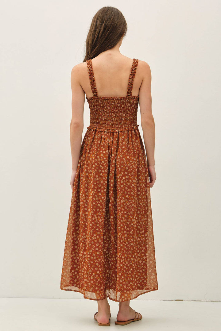 Dresses - FLORAL PRINTED SMOCKE BODICE MIDI DRESS - - Cultured Cloths Apparel