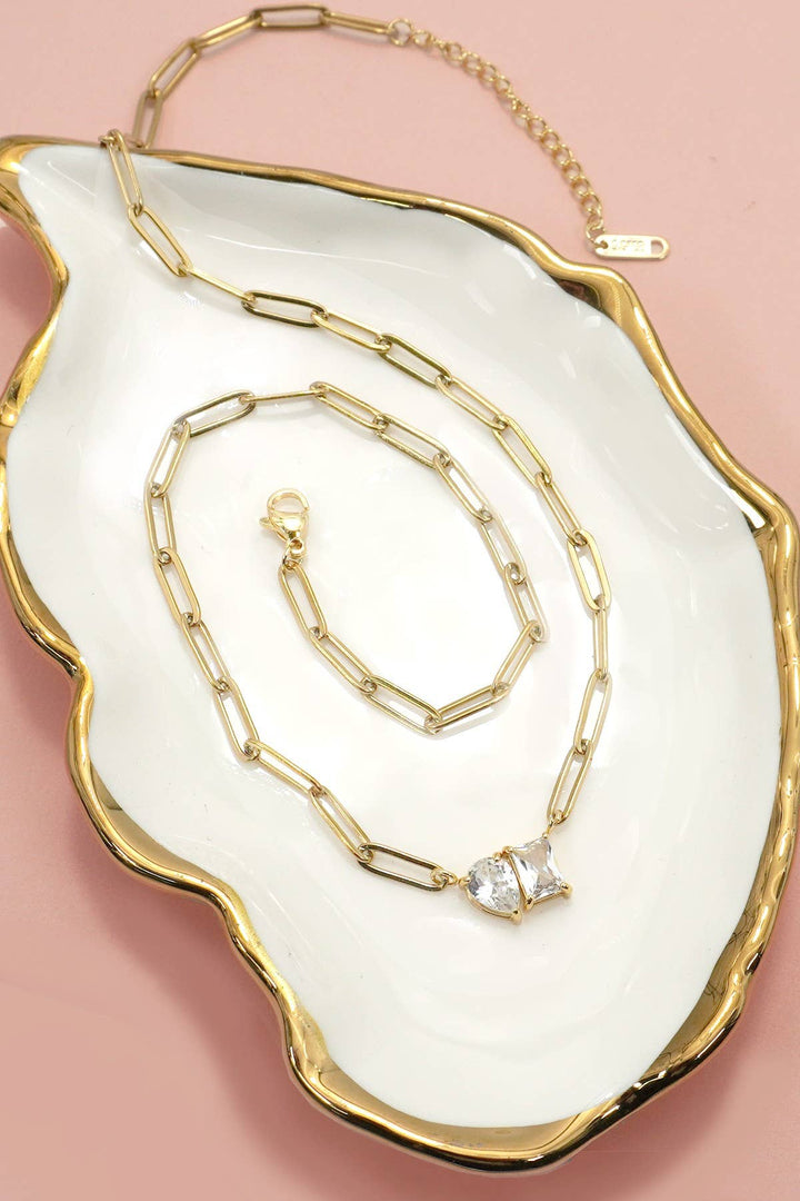 Accessories, Necklaces - 18K STAINLESS STEEL TARNISH FREE RHIN NECKLACE | 40NK9634 - - Cultured Cloths Apparel
