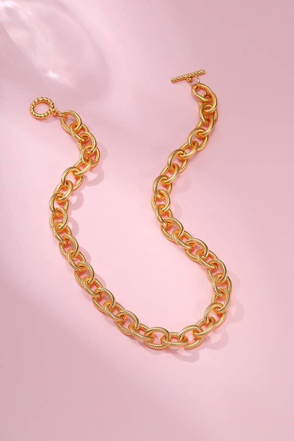Accessories, Necklaces - STAINLESS STEEL TARNISH FREE CHUNKY CHAIN NECKLACE | 40NK350 - Gold - Cultured Cloths Apparel