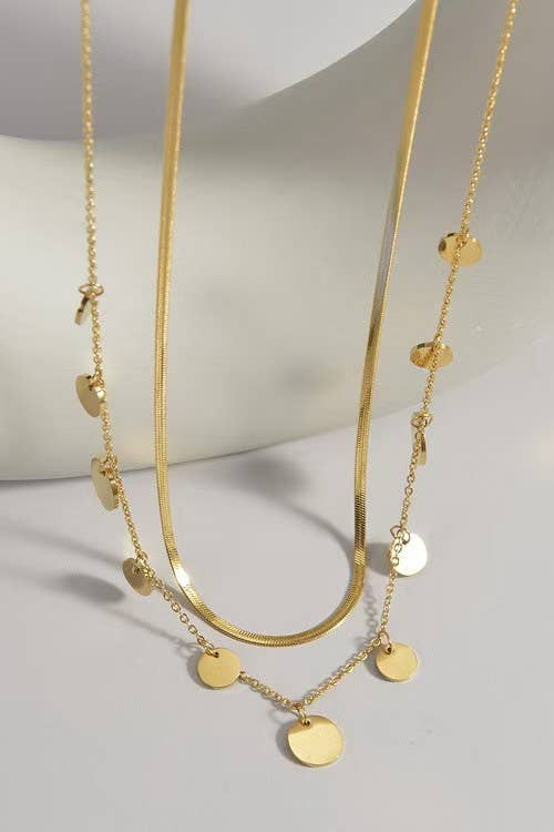 Accessories, Necklaces - STAINLESS STEEL TARNISH FREE DISC LAYER NECKLACE | 40NK349 - - Cultured Cloths Apparel
