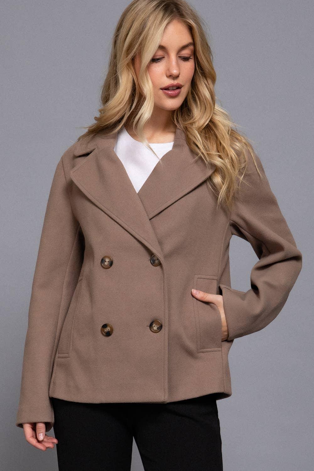 Outerwear - Long Sleeve Soft Felt Short Peacoat - - Cultured Cloths Apparel