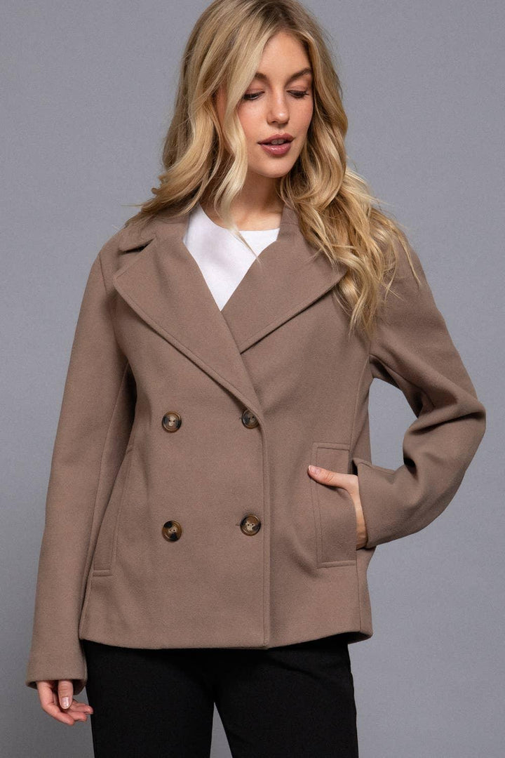 Outerwear - Long Sleeve Soft Felt Short Peacoat - - Cultured Cloths Apparel