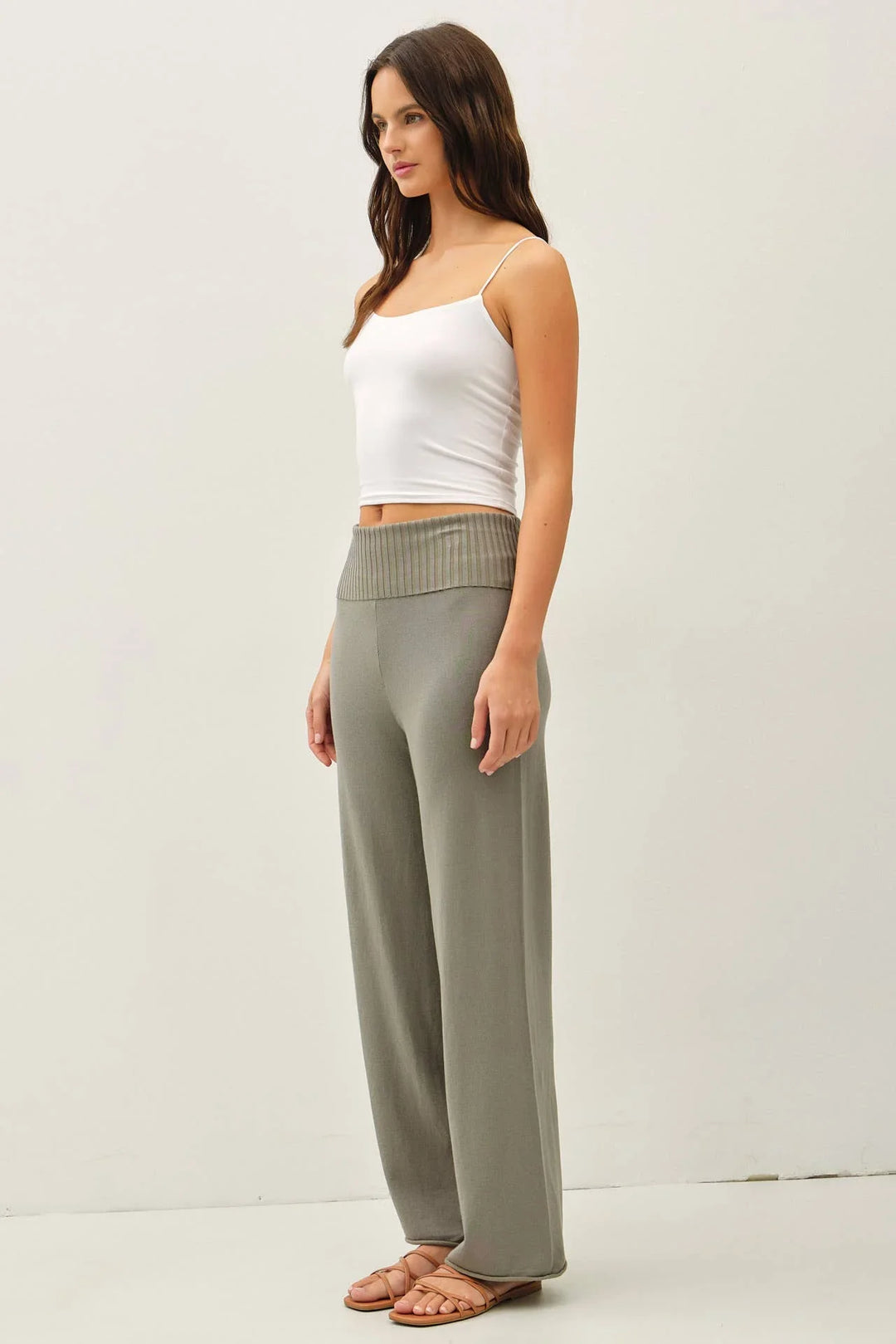 FINE KNIT FOLD OVER RIBBED WAIST SWEATER PANTS