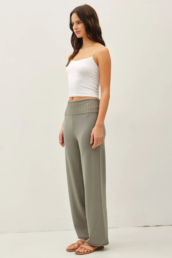 FINE KNIT FOLD OVER RIBBED WAIST SWEATER PANTS