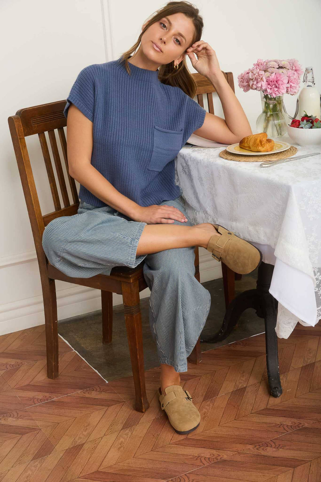 Women's Short Sleeve - MOCK NECK POCKET DETAIL SHORT SLEEVE KNIT SWEATER - - Cultured Cloths Apparel