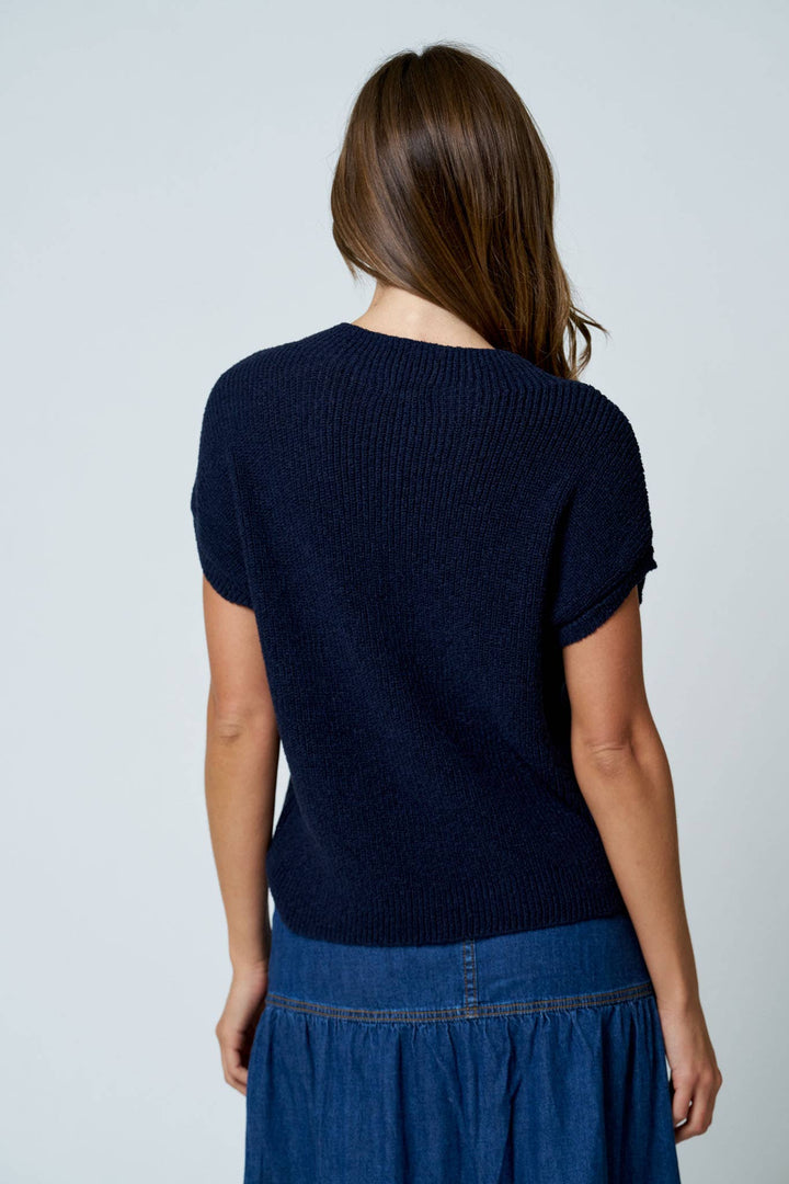POCKET DETAIL DROP SHOULDER SHORT SLEEVE SWEATER