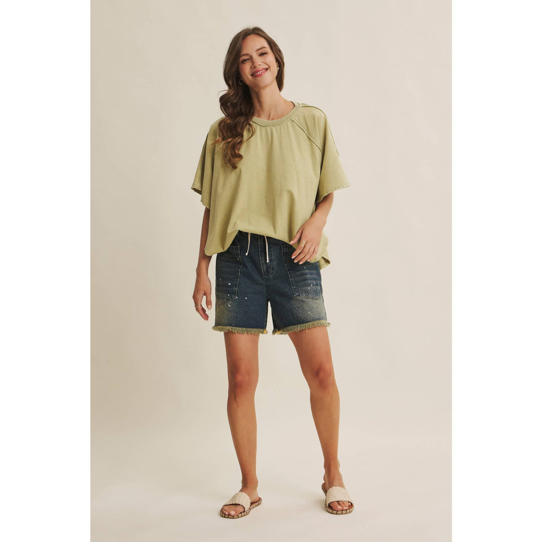 Women's Short Sleeve - EASY DRAPE MINERAL-WASHED PONCHO-LIKE COTTON JERSEY TOP - - Cultured Cloths Apparel