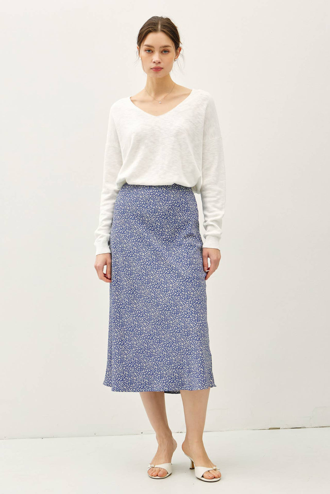 PRINT MIDI SKIRT WITH ELASTIC WAISTBAND