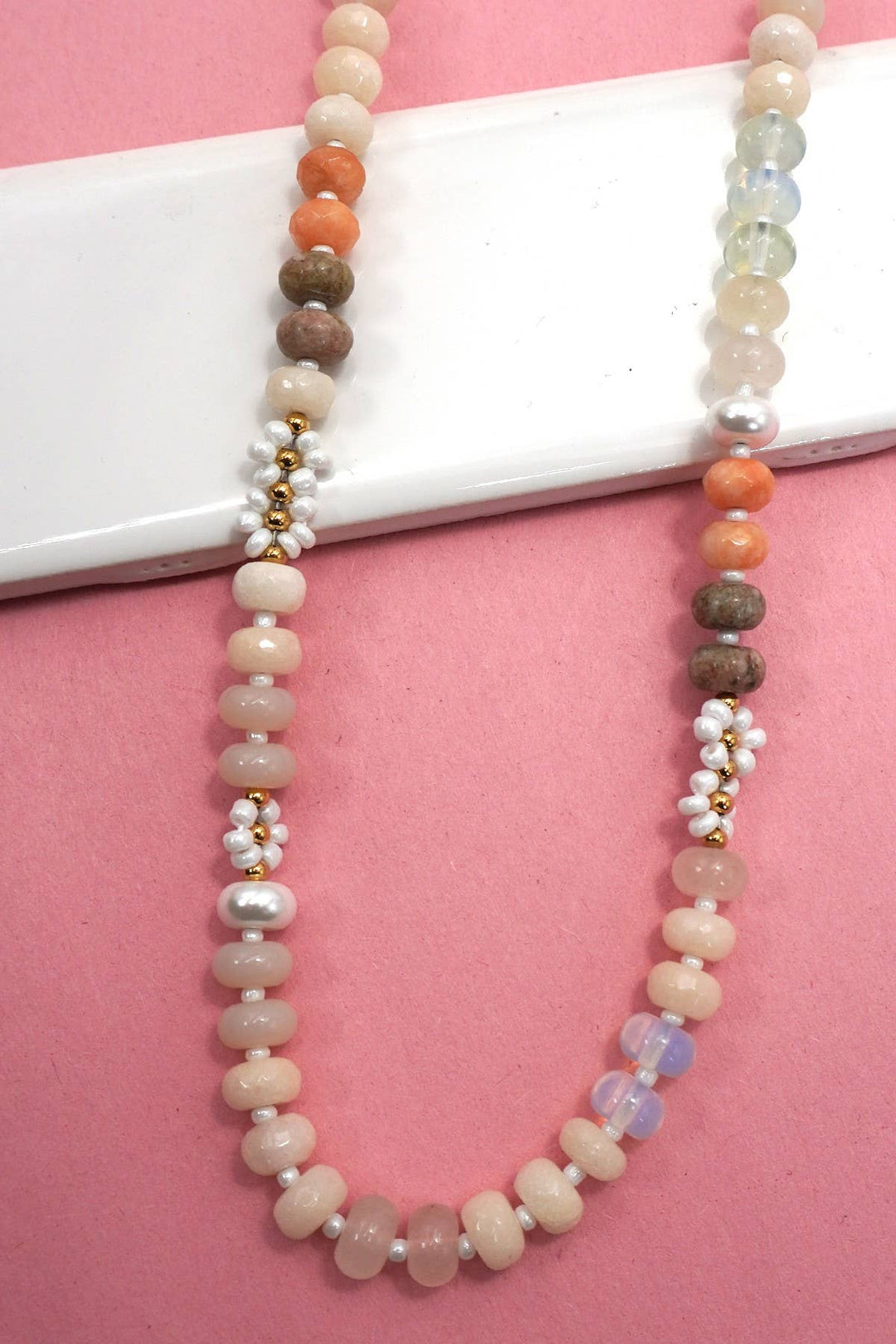 Accessories, Necklaces - NATURAL STONE AGATE GLASS STAINLESS STEEL NECKLACE - - Cultured Cloths Apparel