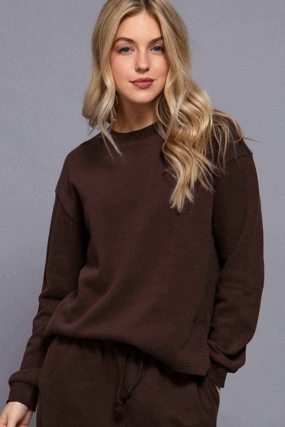 Women's Sweaters - Long Sleeve Round Neck Soft Knit Top - brown - Cultured Cloths Apparel