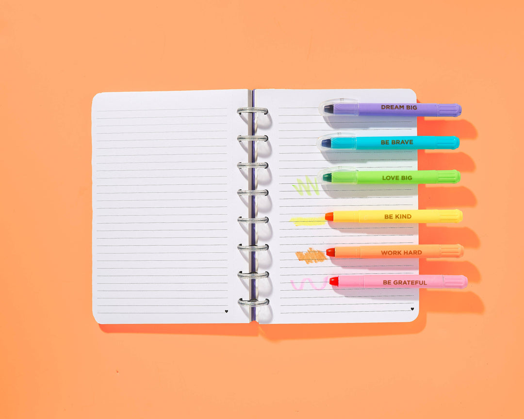 Stationery - Wax Highlighter Set - Motivational - Asst Clrs - 6 Piece Set - - Cultured Cloths Apparel