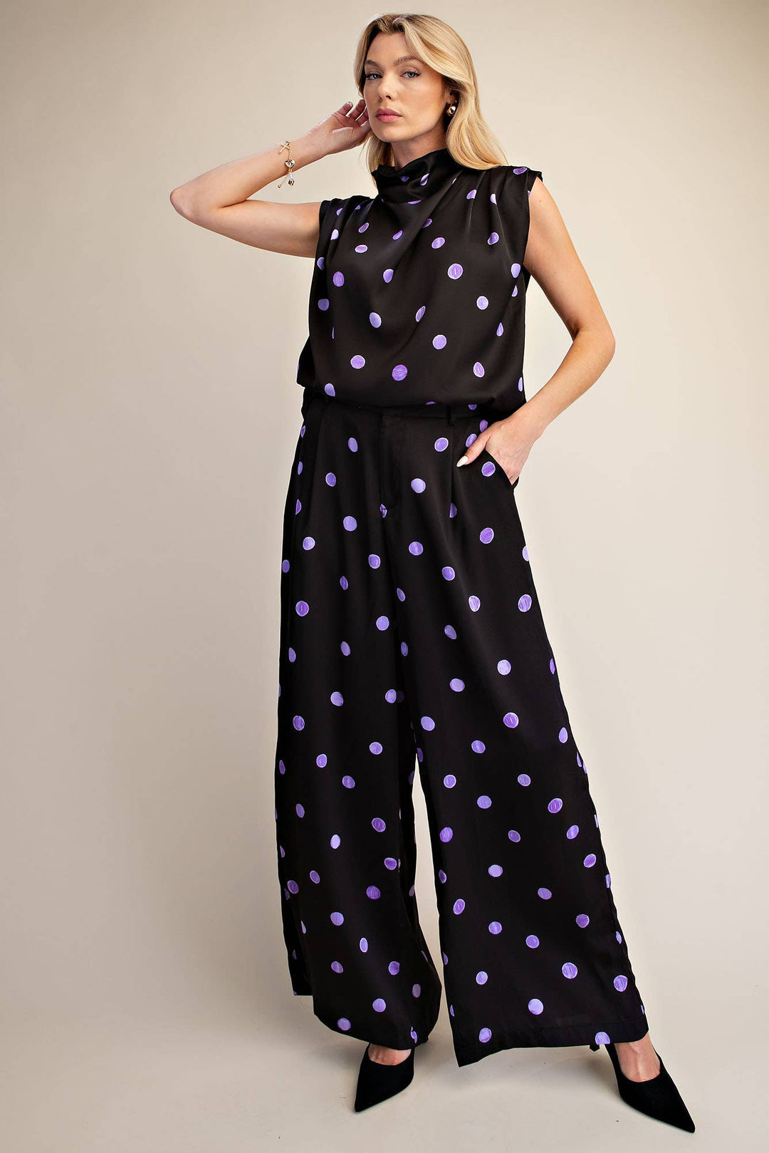 Tailored Wide Polka Dot High Waist Pants