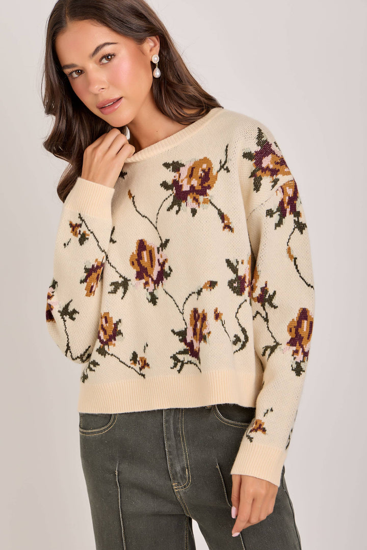 FALL BOTANICAL HEIRLOOM FLORAL SWEATER TOP