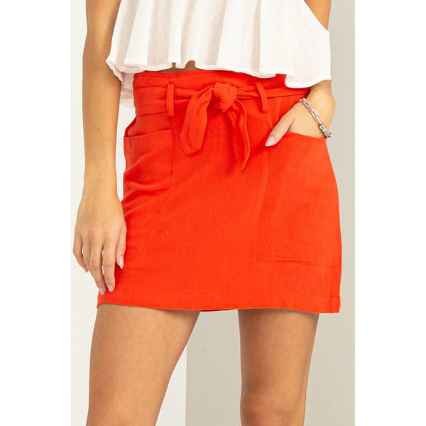 Women's Skirts - Better Days Tie-Belt Mini Skirt - Red Orange - Cultured Cloths Apparel