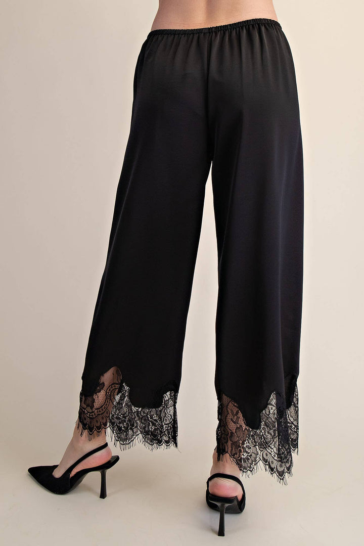 Pants - Mid Rise Cropped Lace Trim Pants - - Cultured Cloths Apparel