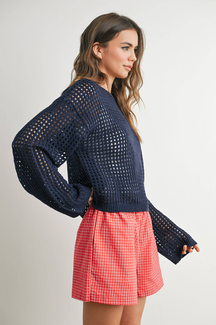 Women's Sweaters - Star Crew Neck Crochet Sweater - - Cultured Cloths Apparel
