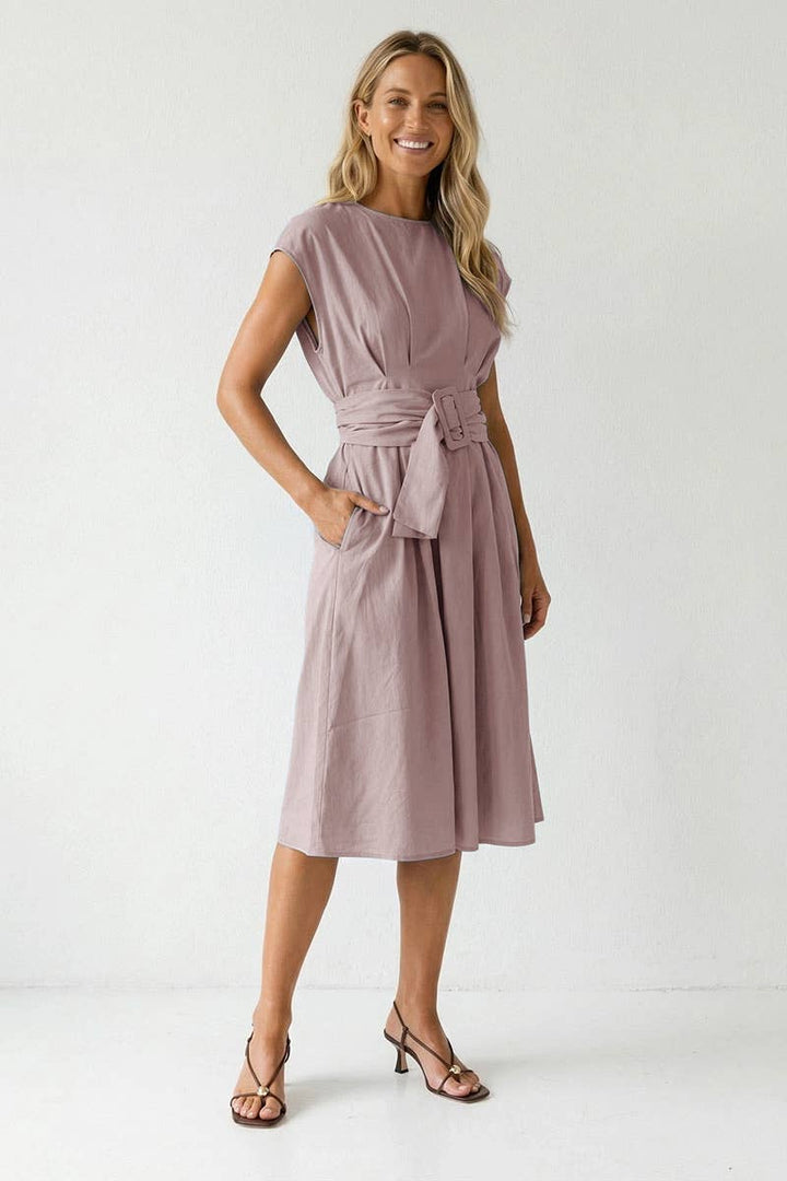 Buckle Detail Midi Dress Rose / Large