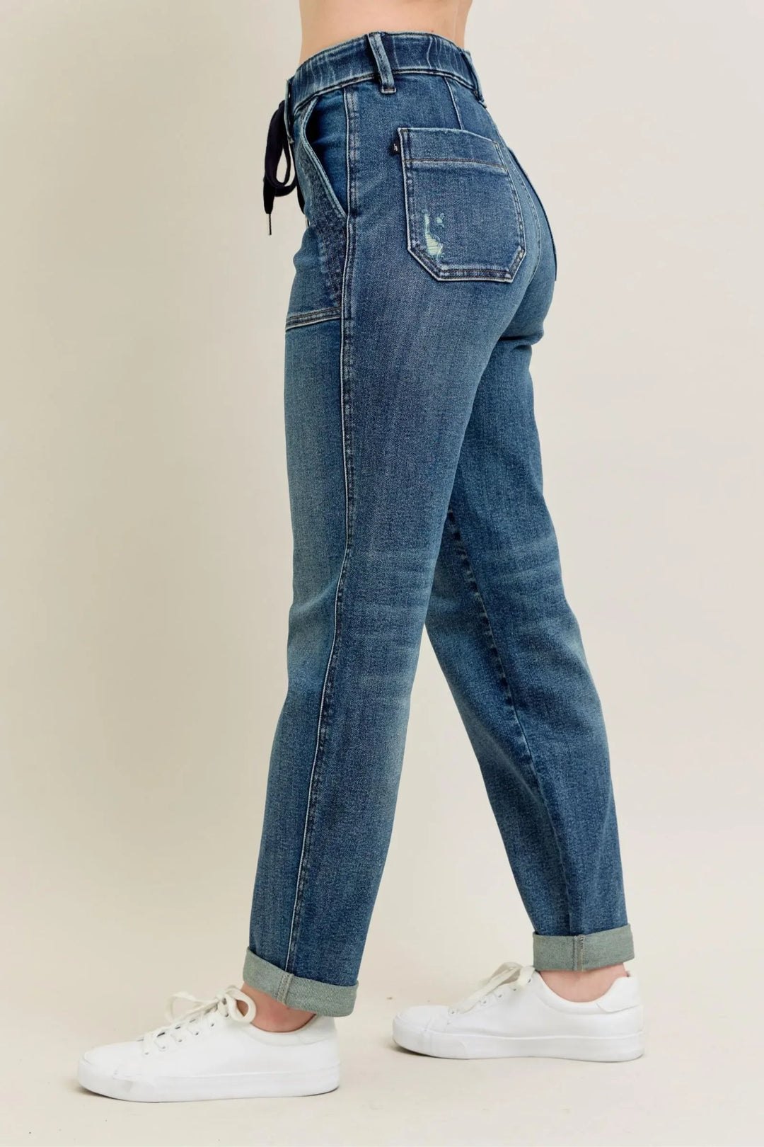 Denim - Judy Blue Full Size HW Vintage Wash Jeans w/ Drawstring Plus Size - - Cultured Cloths Apparel