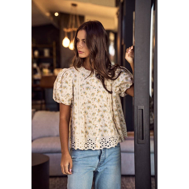 Women's Short Sleeve - Blooming Daisy Lace Blouse Top - - Cultured Cloths Apparel