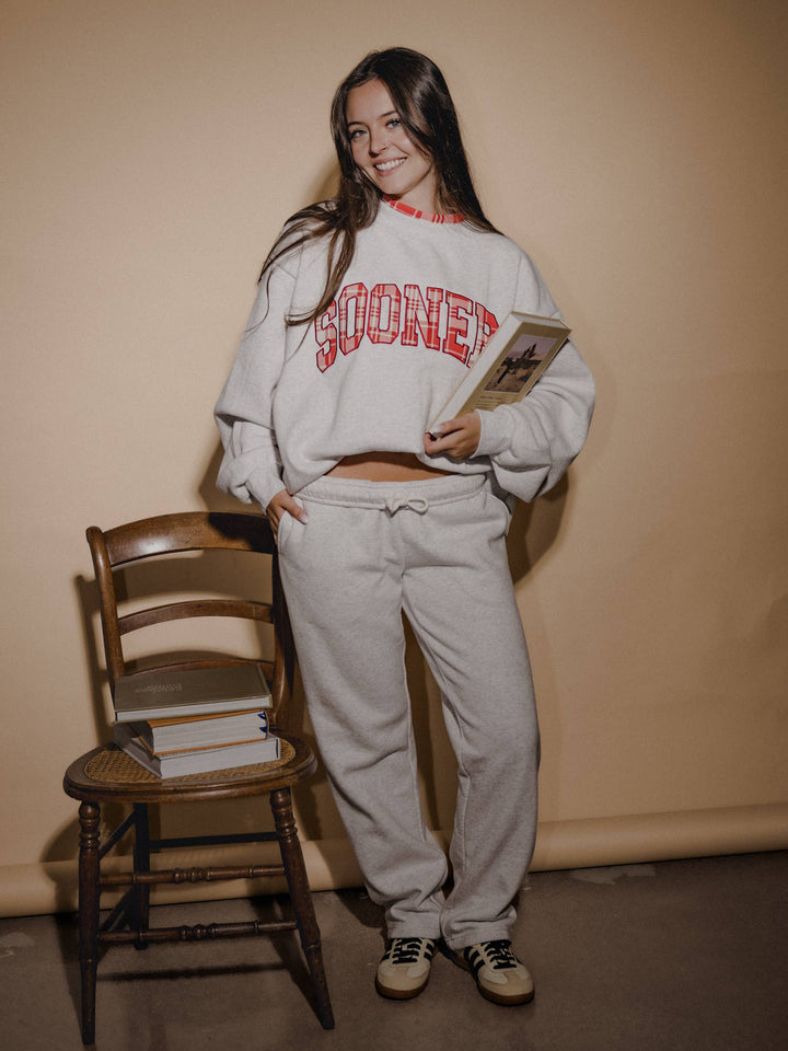 OU Sooners Varsity Plaid Gray Mock Neck Sweatshirt