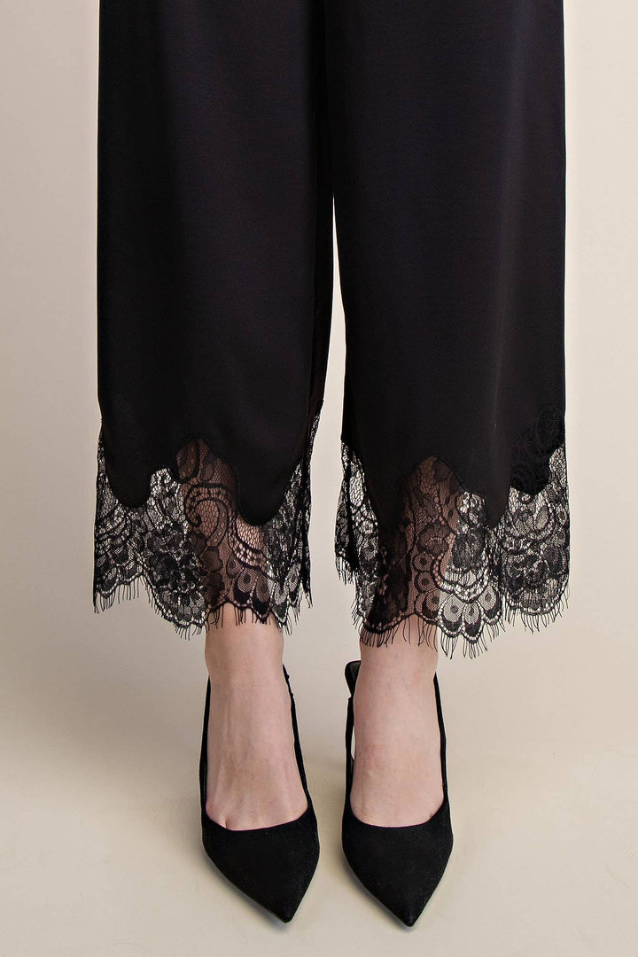 Pants - Mid Rise Cropped Lace Trim Pants - - Cultured Cloths Apparel