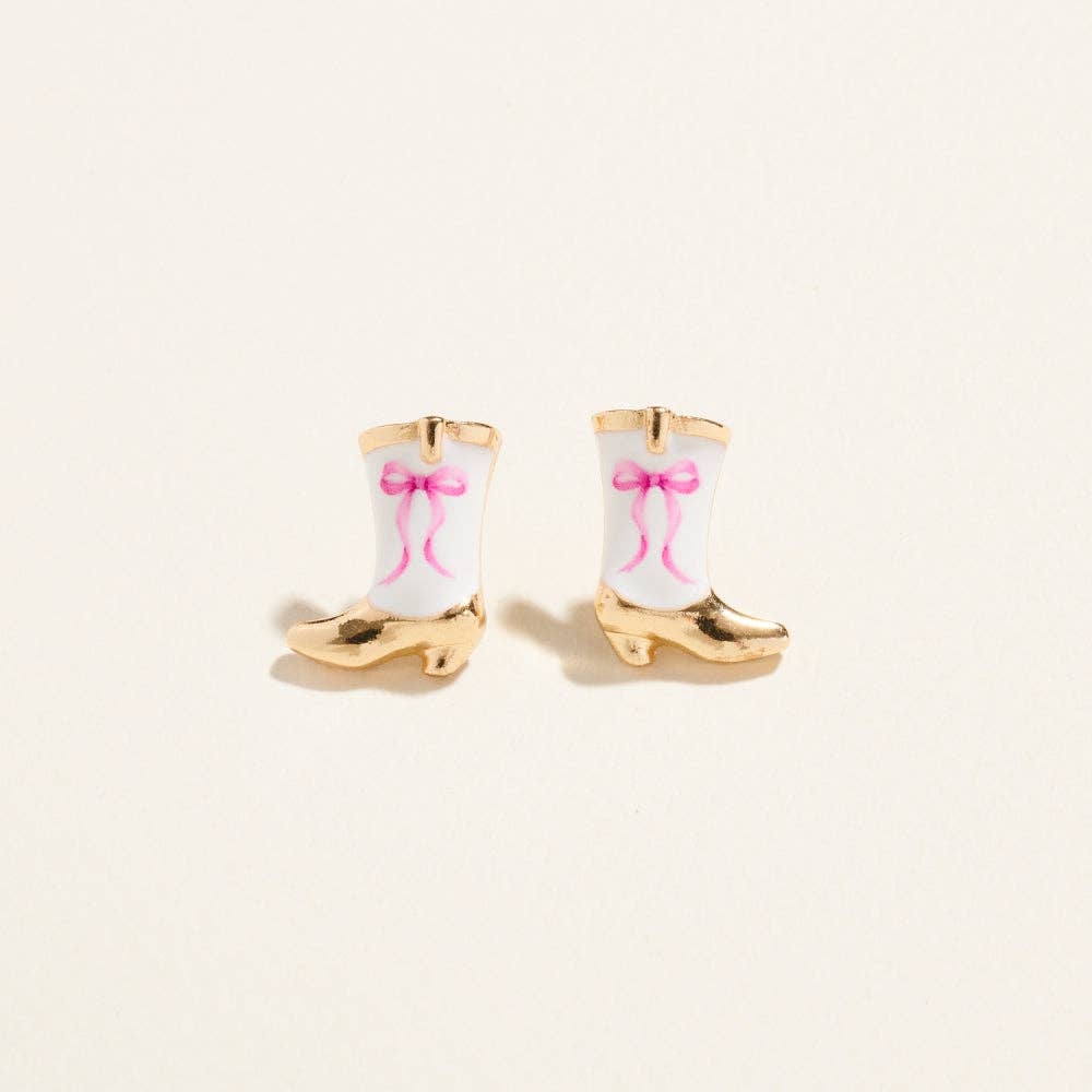 Western Enamel Cowgirl Boot Pattern Post Earrings