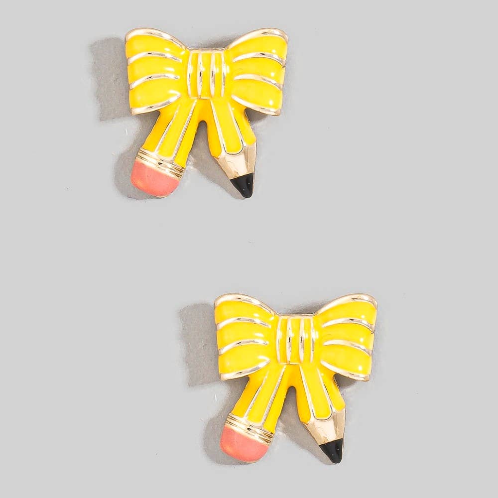 Accessories, Earrings - Enamel Pencil Bow Stud Earrings - - Cultured Cloths Apparel