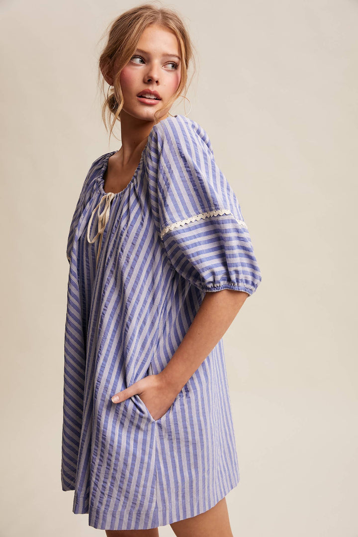 Romper - Striped Puff Sleeve Romper - - Cultured Cloths Apparel