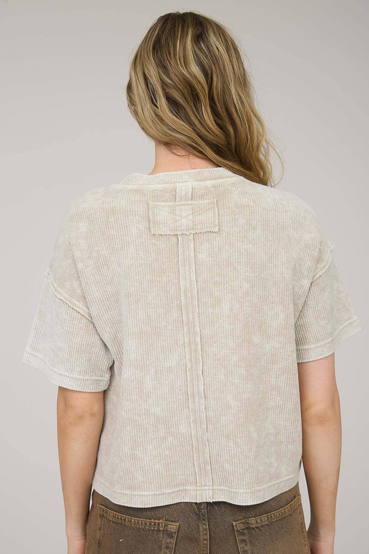 Women's Short Sleeve - WASHED RIBBED SHORT SLEEVE TEE WITH POCKET - - Cultured Cloths Apparel