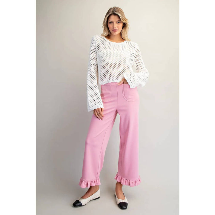 Pants - Straight Leg Ruffled Hem Pants - - Cultured Cloths Apparel