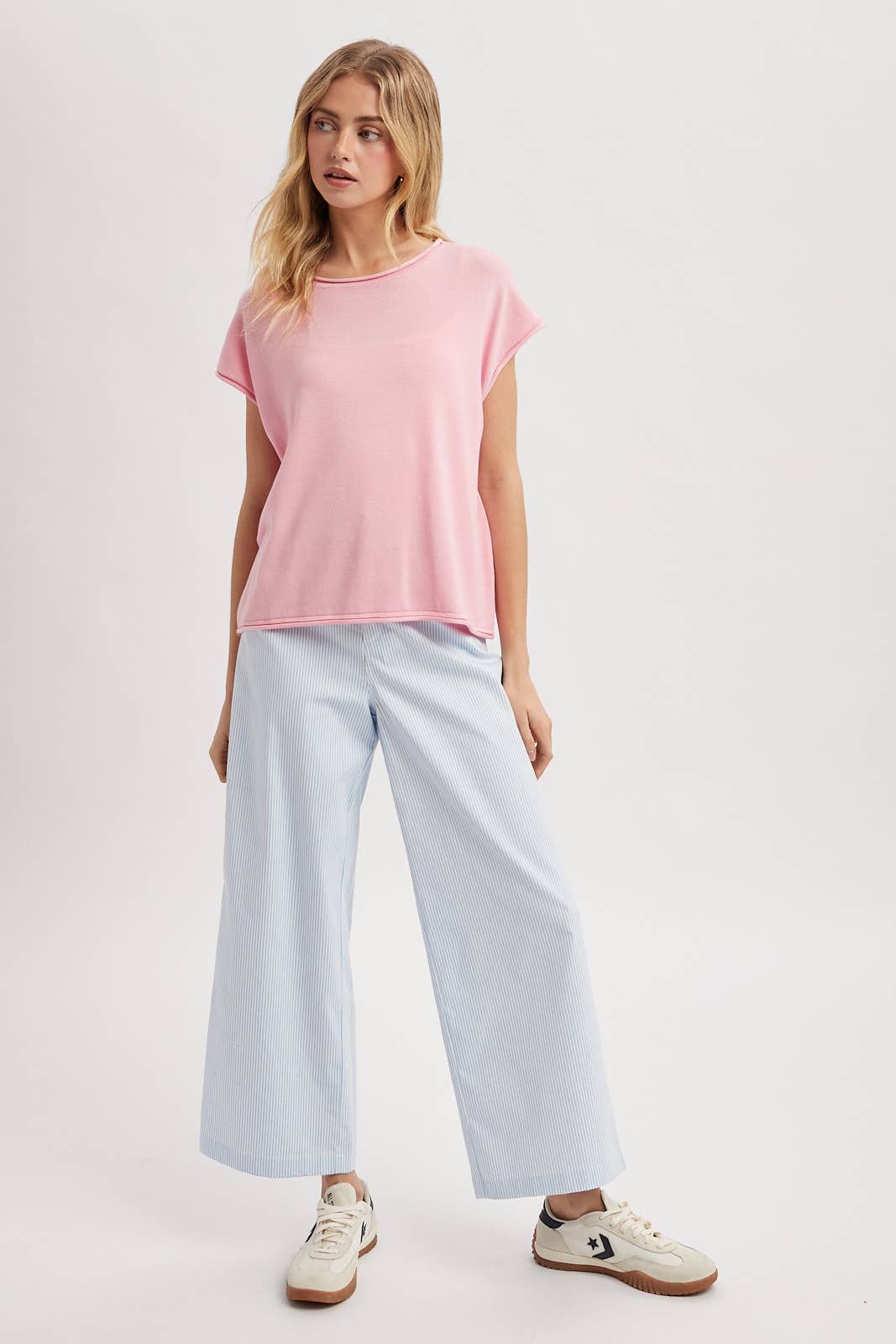 Women's Short Sleeve - ROLLED HEM KNIT SWEATER - - Cultured Cloths Apparel