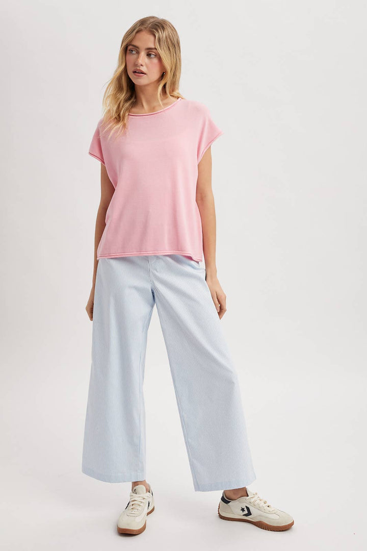 Women's Short Sleeve - ROLLED HEM KNIT SWEATER - - Cultured Cloths Apparel