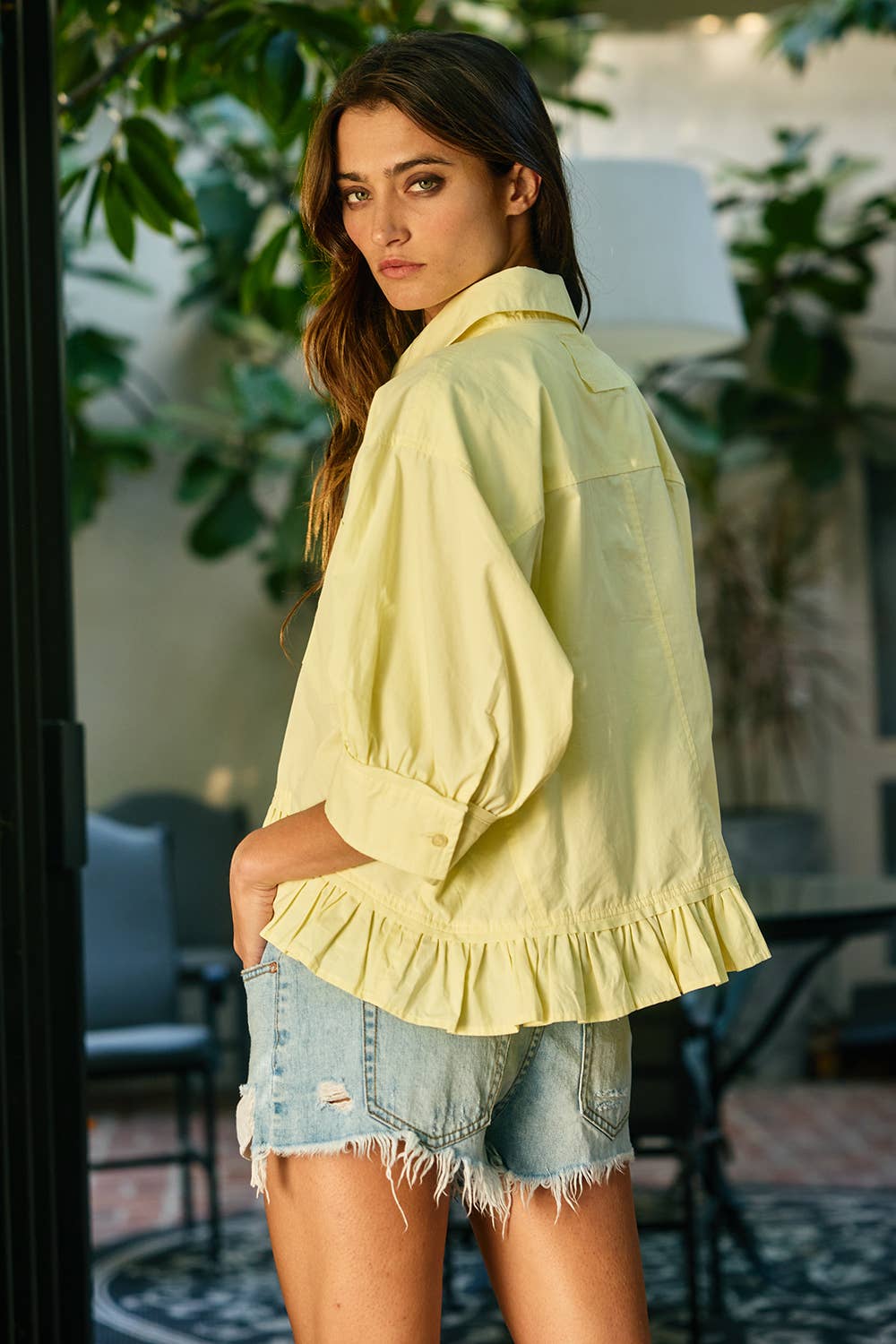 Women's Short Sleeve - Ruffled Hem Solid Poplin Blouse Shirt Top - - Cultured Cloths Apparel
