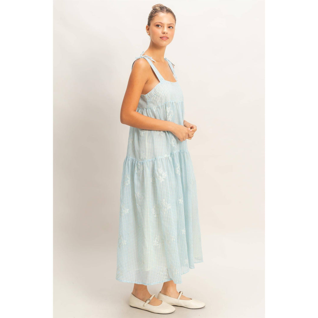 Dresses - Tiered Gingham Dress With Embroidery - - Cultured Cloths Apparel