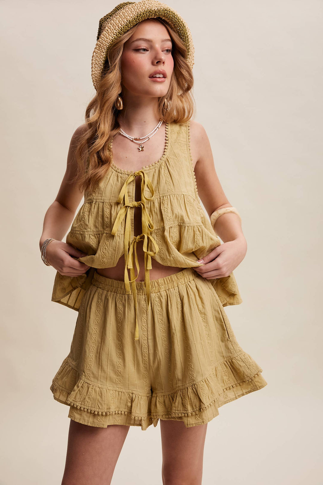 Embroidered Tiered Ruffle Set