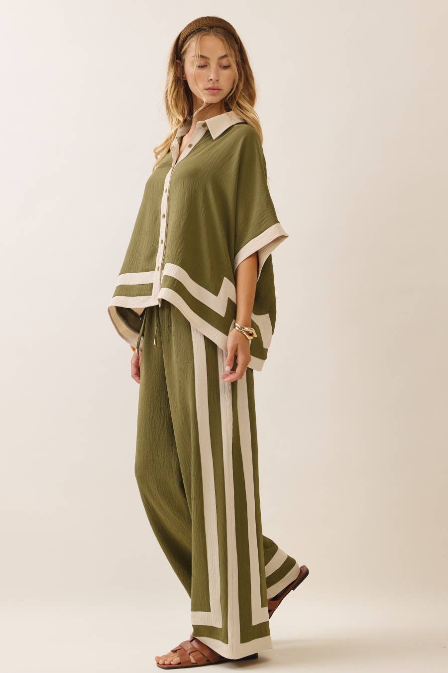 Contrast Trim Shirt With Matching Pants Set