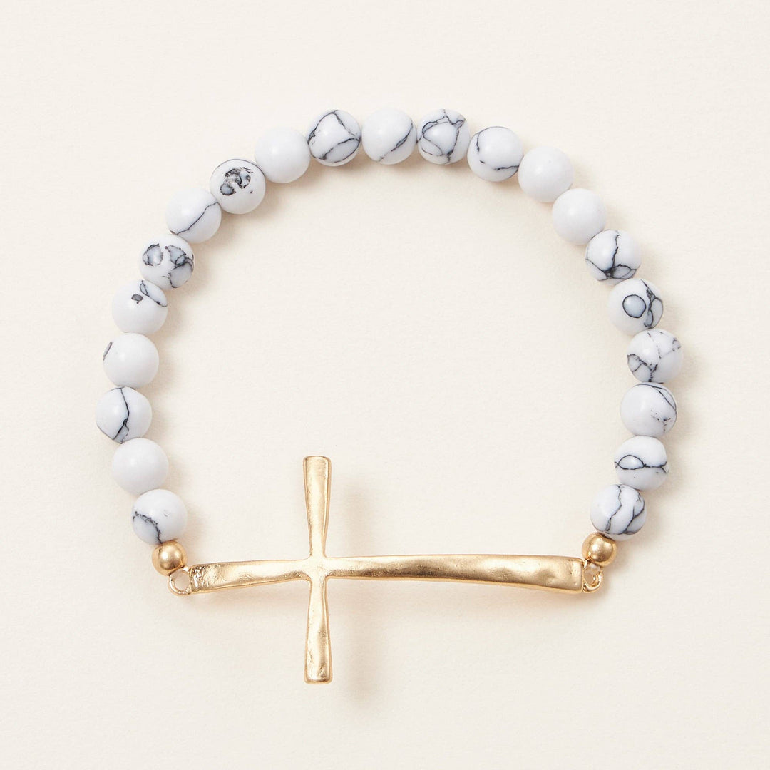 Accessories, Bracelets - Natural Stone Cross Stretch Bracelet - - Cultured Cloths Apparel