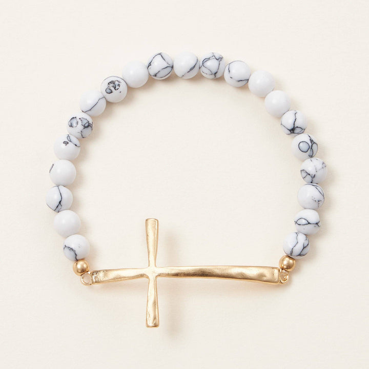 Accessories, Bracelets - Natural Stone Cross Stretch Bracelet - - Cultured Cloths Apparel